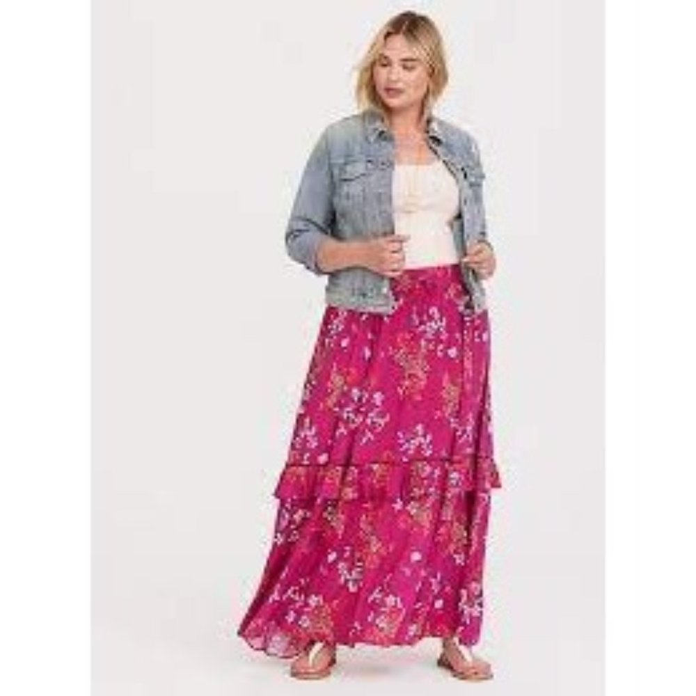 Torrid Womens 2X Pink Rose Floral Challis Maxi Ski